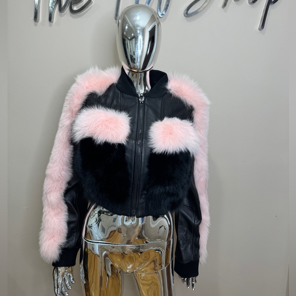 Luxury Rumors leather/ Fox fur bomber jacket